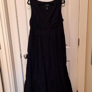 Lane Bryant Black Pleated Maxi Dress V-Neck